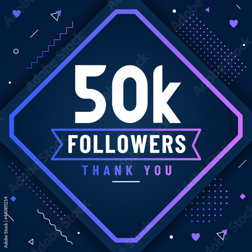 Thank you 50K followers, 50000 followers celebration modern colorful design.