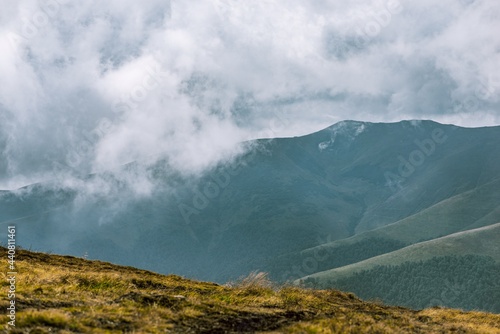 Majestic Carpathian Mountain Gemba, Pylypets', part of Borzhava mountain system. Mountain landscape. Ukraine.