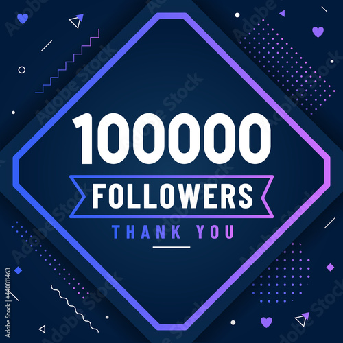 Thank you 100000 followers, 100K followers celebration modern colorful design.