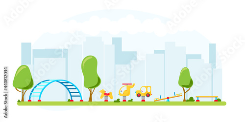 Kids playground. Set of playing equipment elements. City park concept. Vector illustration
