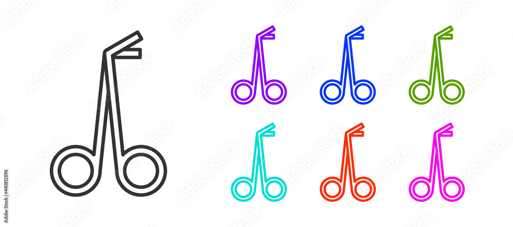 Black line Medical scissors icon isolated on white background. Set icons colorful. Vector Black line Medical scissors icon isolated on white background. Set icons colorful. Vector