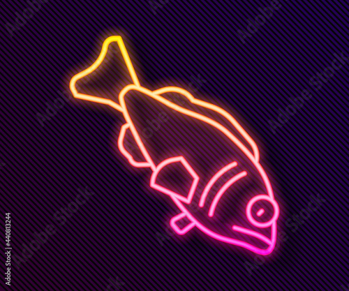 Glowing neon line Fish icon isolated on black background. Vector