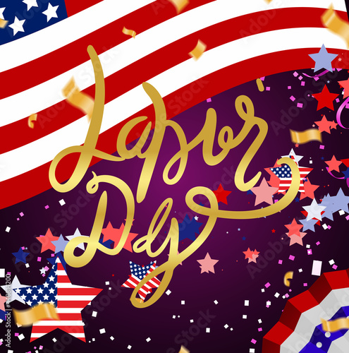 USA Labor Day greeting card. Vector illustration.brush stroke background in United States national flag colors