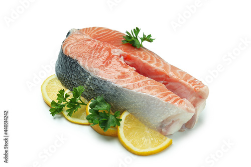 Fresh raw salmon isolated on white background