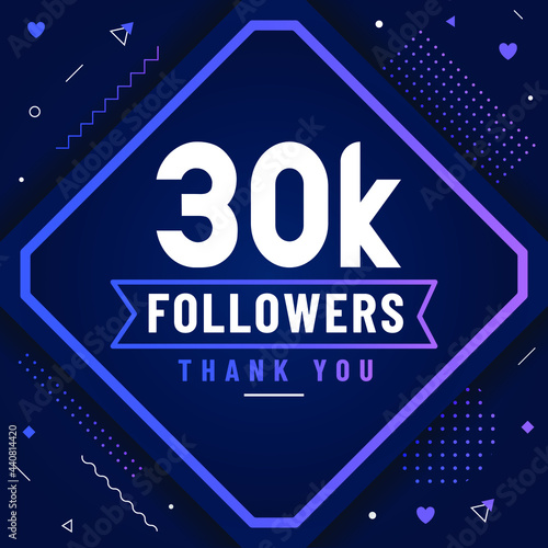 Thank you 30K followers, 30000 followers celebration modern colorful design.