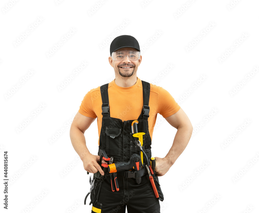 portrait worker with construction tools portrait worker with construction tools