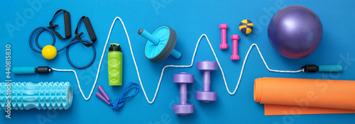 still life of group sports equipment for womens