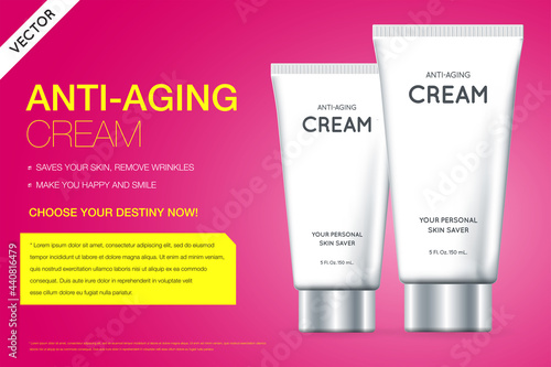 Anti-aging Hand Cream Contained in Cosmetic tube, 3d illustration for Advertising in Vector.