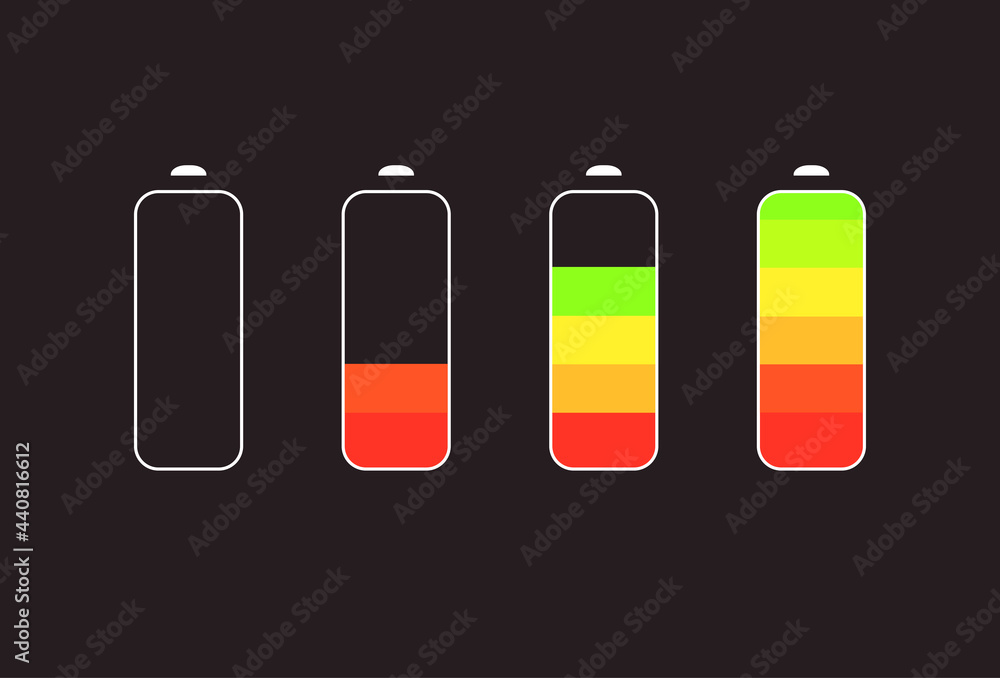 Vector Battery Accumulator Charge Icon or Symbol Set Vector Battery Accumulator Charge Icon or Symbol Set