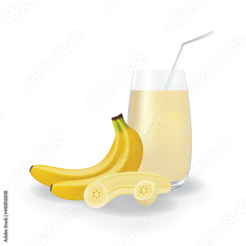 Realistic Banana Fruit Juice in Glass Straw Healthy Organic Drink Illustration