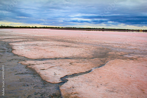 The remarkable Pink Lake in Australia. Pink Lake is a small, circular, salty pink lake on the Western Highway just north of Dimboola in Australia. photo