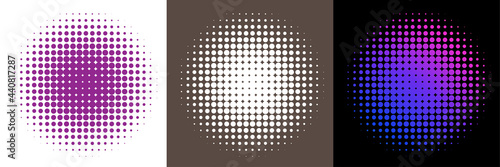 Set of 3 Circles in Retro Halftone Style. Halftone Dot Pattern. Vector Illustration. Colorful.