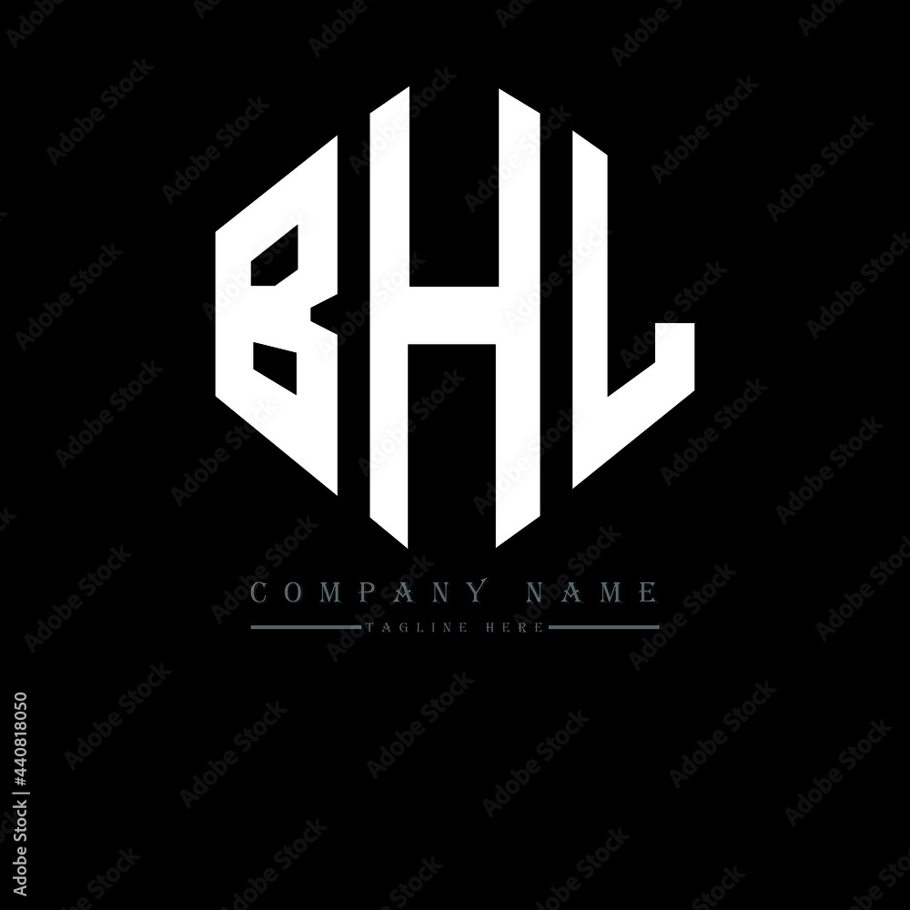 BHL letter logo design with polygon shape. BHL polygon logo monogram. BHL cube logo design. BHL hexagon vector logo template white and black colors. BHL monogram, BHL business and real estate logo. 