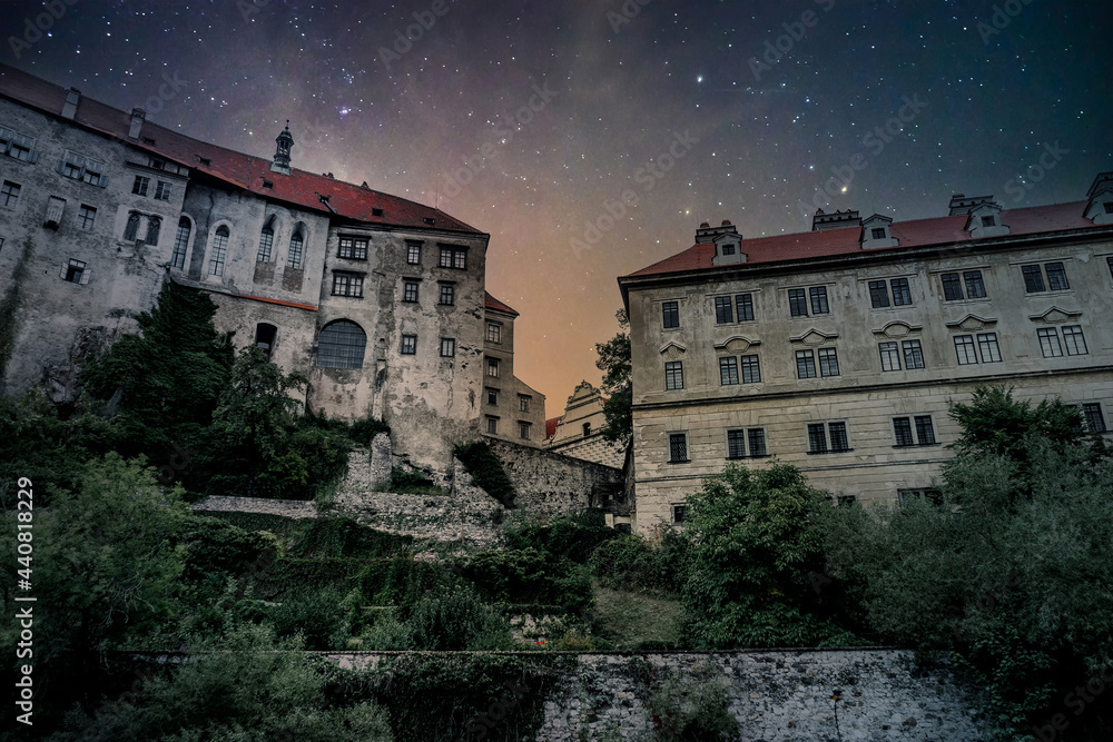Old castle at the top of the hill. Castle in Cesky Krumlov. Czech Republic