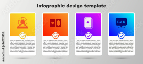 Set Lottery machine, Deck of playing cards, Playing with spades and Alcohol bar location. Business infographic template. Vector