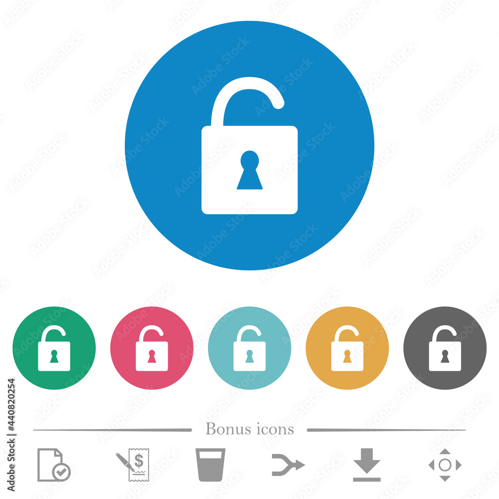 Unlocked padlock with keyhole flat round icons Unlocked padlock with keyhole flat round icons