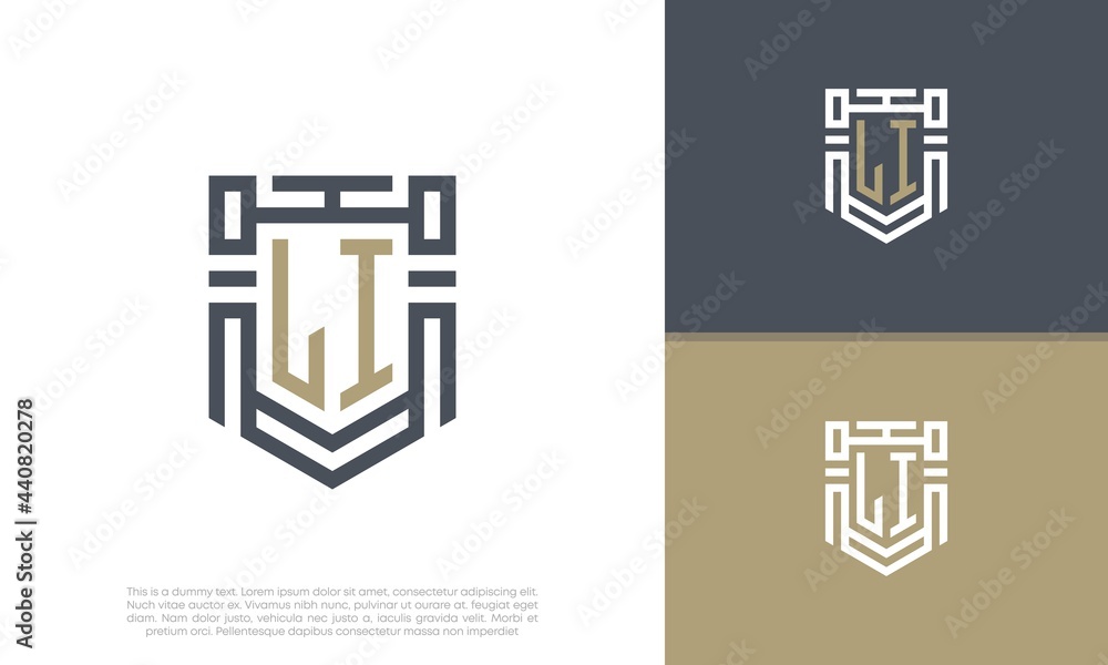 Luxury Shield Letter LI Logo Design. Initial Letter Logo. - obrazy, fototapety, plakaty 