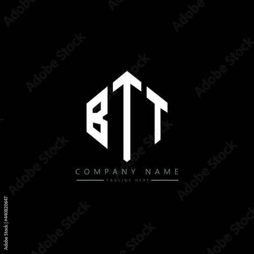 BTT letter logo design with polygon shape. BTT polygon logo monogram. BTT cube logo design. BTT hexagon vector logo template white and black colors. BTT monogram, BTT business and real estate logo.  photo