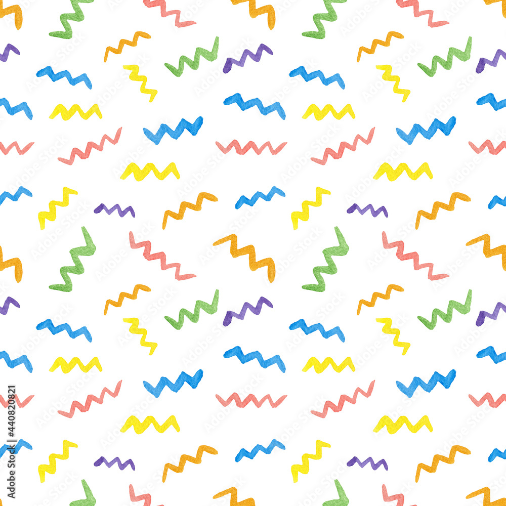 Watercolor geometric lines seamless pattern isolated on white background. Hand painting colorful illustration. Watercolor geometric lines seamless pattern isolated on white background. Hand painting colorful illustration.