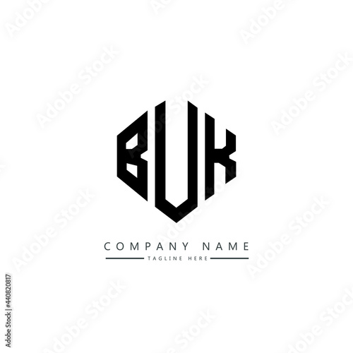 BUK letter logo design with polygon shape. BUK polygon logo monogram. BUK cube logo design. BUK hexagon vector logo template white and black colors. BUK monogram, BUK business and real estate logo. 