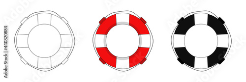 Lifebuoy set of hand-drawn illustrations. Vector graphics of swimming ring, lifebuoy for emergency