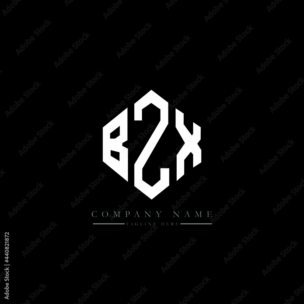 Obraz premium BZX letter logo design with polygon shape. BZX polygon logo monogram. BZX cube logo design. BZX hexagon vector logo template white and black colors. BZX monogram, BZX business and real estate logo. 