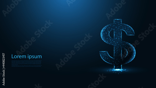 Dollar coin money Currency line connection. Low poly wireframe design. Abstract geometric background. vector illustration. Business finance Money exchange concept.