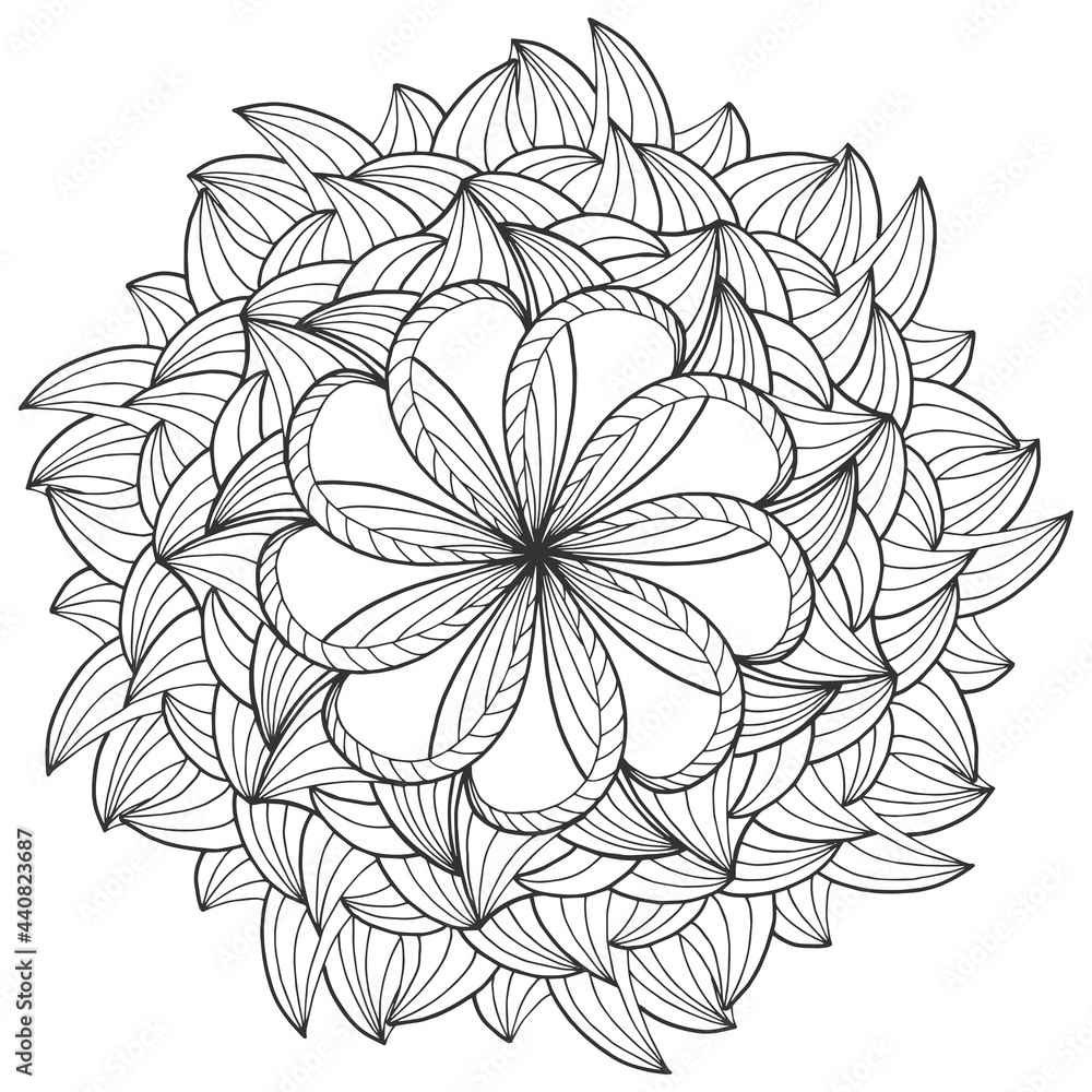 Children coloring, drawing mandala, flower. Leaves set of different