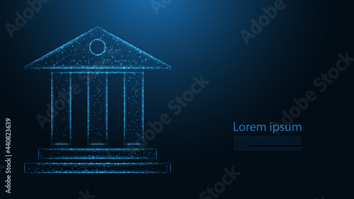 Bank building facade line connection. Low poly wireframe design. Abstract geometric background. vector illustration.