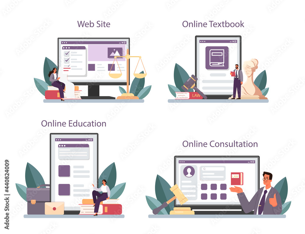 Lawyer online service or platform set. Law advisor, advocate defending Lawyer online service or platform set. Law advisor, advocate defending
