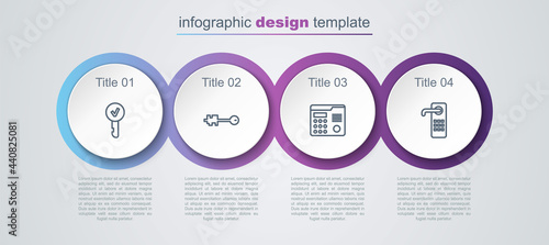 Set line Key, Old key, House intercom system and Digital door lock. Business infographic template. Vector