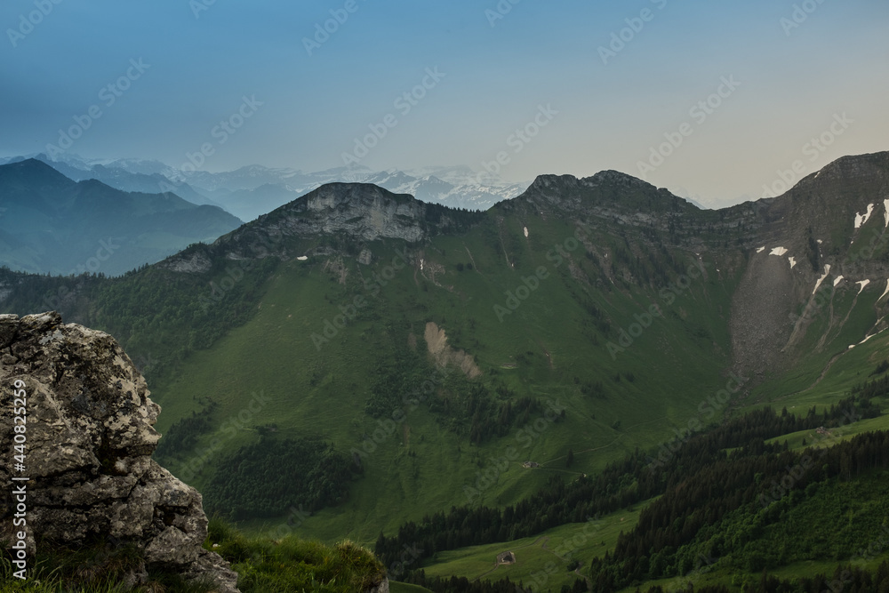 Landscape view of the swiss Alps from the mountain of 