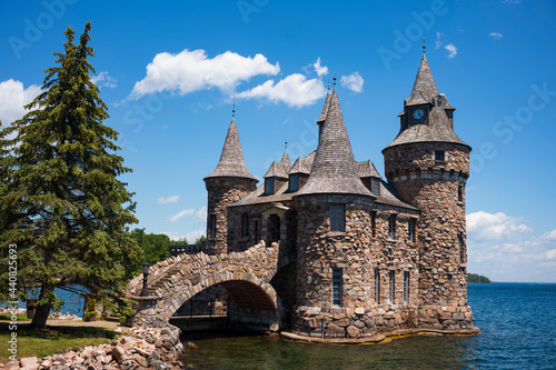 Boldt Castle, a major landmark and tourist attraction, is located in the Thousand Islands region of New York on Heart Island in the Saint Lawrence River.