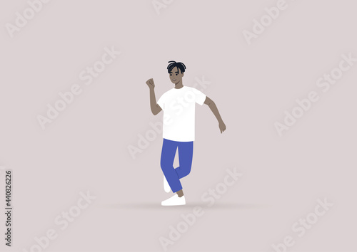 A young male Black character dancing to a song, modern gen z lifestyle