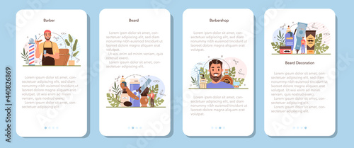 Barber mobile application banner set. Idea of hair and beard care.