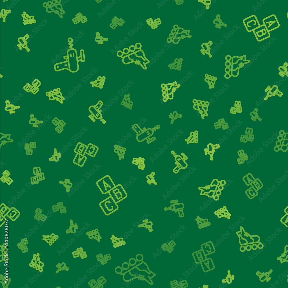 Set line Ray gun, ABC blocks and Roller skate on seamless pattern. Vector Set line Ray gun, ABC blocks and Roller skate on seamless pattern. Vector