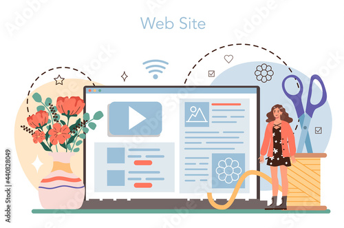 Florist online service or platform. Floral designer making bouquet