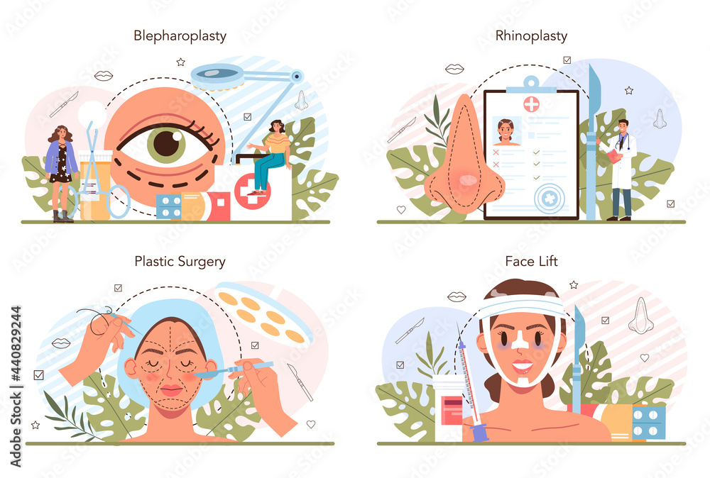 Fototapeta premium Plastic surgery concept set. Idea of modern face aesthetic medicine.