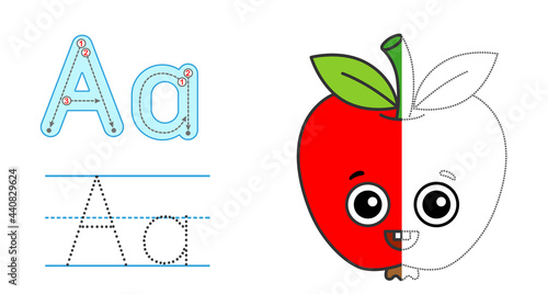 Trace the letter and picture and color it. Educational children tracing game. Coloring alphabet. Letter H and funny hedgehog