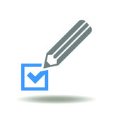 Pencil with check mark vector illustration. Eligibility symbol. Voting tick choose icon.