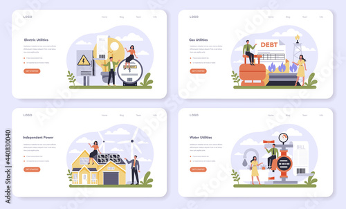 Utilities sector of the economy web banner or landing page set.
