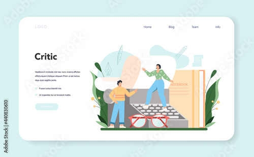 Professional critic web banner or landing page. Journalist making review