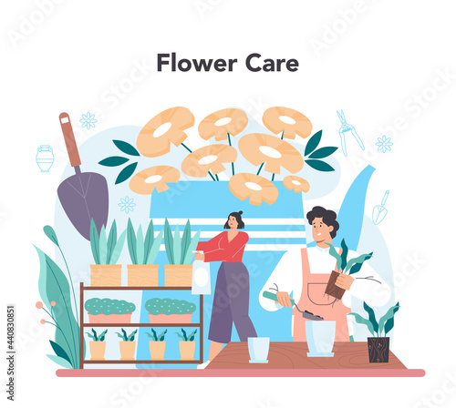 Florist concept. Floral designer making bouquet for customer and events