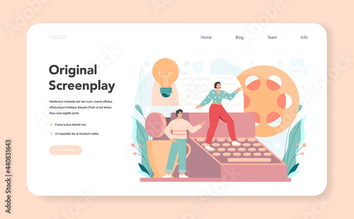 Screenwriter web banner or landing page. Person create a screenplay