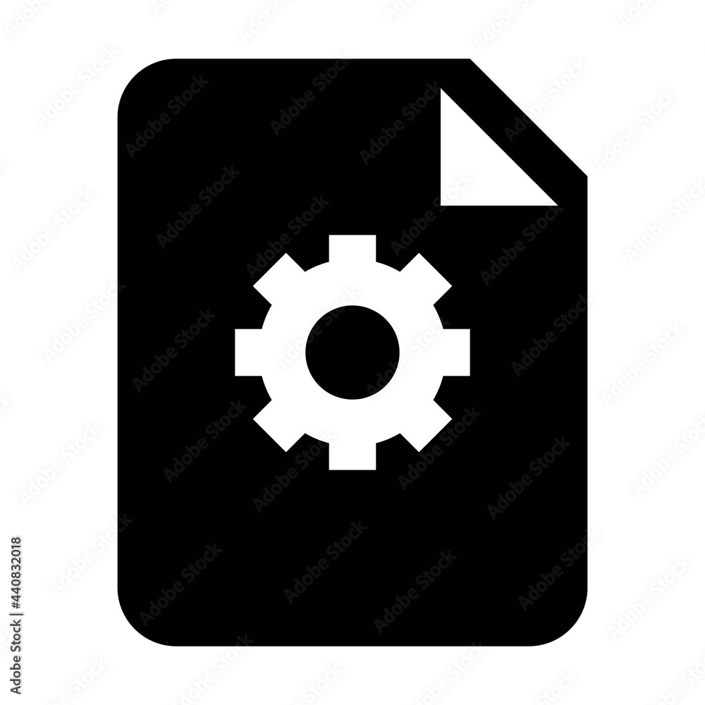 Document settings icon vector with gear cog wheel symbol for business application data and finance in a glyph pictogram illustration Document settings icon vector with gear cog wheel symbol for business application data and finance in a glyph pictogram illustration