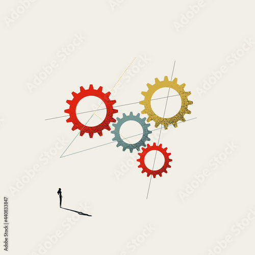Business woman engineer vector concept. Symbol of female in industry, process workflow. Minimal illustration.