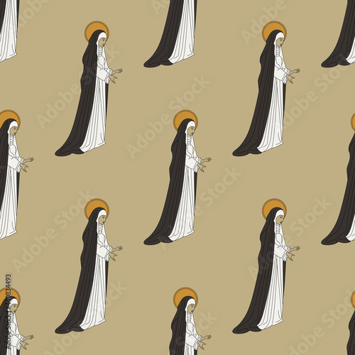 Seamless repeating pattern with saint Catholic nuns.
