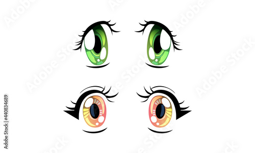 Colorful Manga or Anime Style Eyes with Black Eyelashes Vector Set