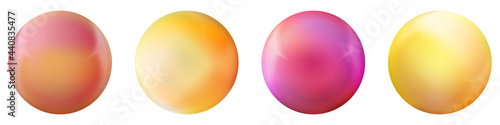 Set with glass colorful balls. Glossy realistic ball, 3D abstract vector illustration highlighted on a white background. Big metal bubble with shadow