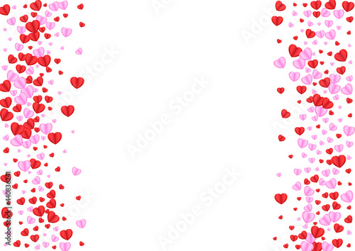 Violet Confetti Background White Vector. Day Backdrop Heart. Red Romance Pattern. Pink Confetti Folded Texture. Tender Elegant Frame.